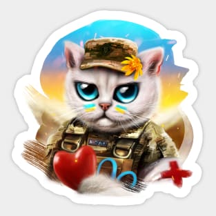 Ukrainian Army medic cat with red heart Sticker